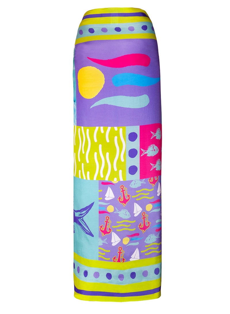 أنيموس باريو شاطئي للنساء، مقاس 120×140 سم، غطاء سباحة، لفّة سارونغ للنساء، تنورة لملابس السباحة، وشاح شاطئي طويل الحجم، بطباعة ملوّنة - Image 3