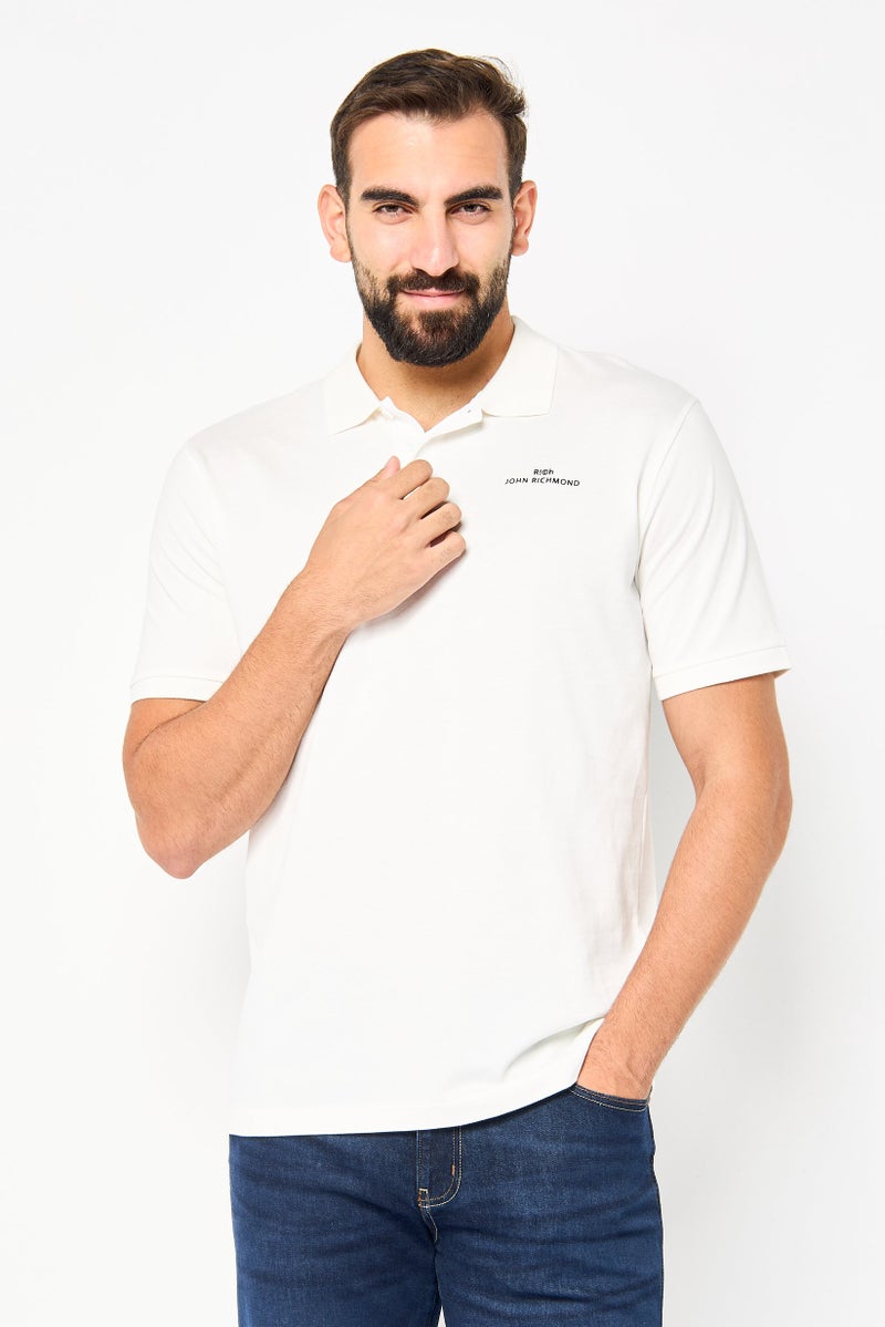 JOHN RICHMOND Men Regular Fit Brand Logo Short Sleeves Polo  Shirt, Off White - Image 1