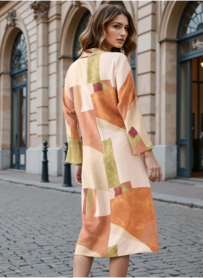 ايكونيك Iconic All-Over Print Shirt Dress with Knot Detail