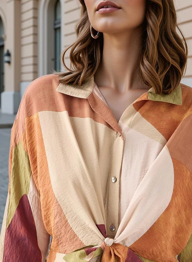 Iconic Iconic All-Over Print Shirt Dress with Knot Detail