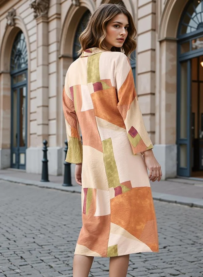 Iconic Iconic All-Over Print Shirt Dress with Knot Detail