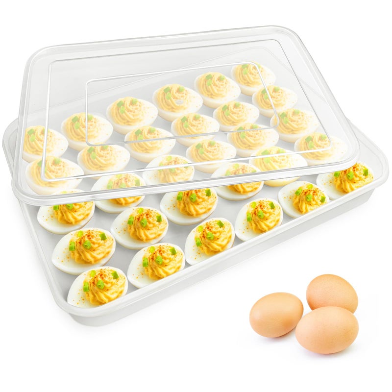 Hamiggaa Covered Egg Holder for Refrigerator,30 Deviled Egg Tray with Lid,Plastic Egg Containers,Fridge Egg Dispenser Egg Storage Box - Image 1