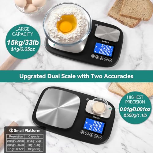 BOMATA 0.01g/500g & 1g/15kg Dual Platform Kitchen Scale with Two Precisions, Accumulation Function, Gram and Ounce, Digital Scale for Food, Baking, Yeast, Jewelry B614 - Image 2