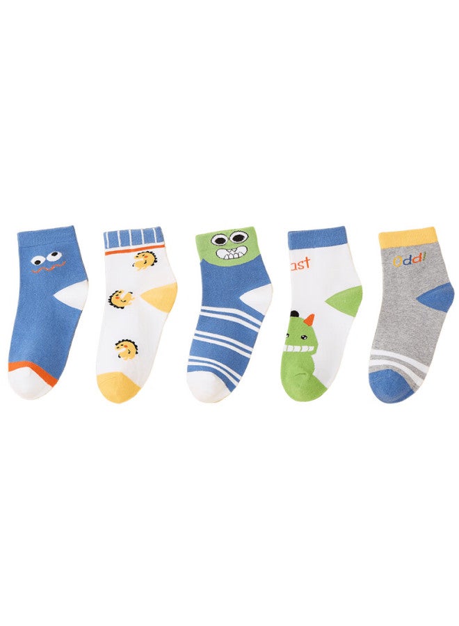 LANG SHA Langsha Children's Socks, Boys' Mid-calf Cotton Socks For All Seasons, High-elastic Comfortable Student Casual Sports Socks, 5 Pairs Pack - Image 5