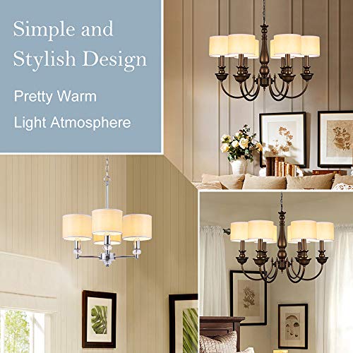 Wellmet Small Chandelier Lamp Shades Brown Set of 6, Rustic Style Linen Drum Shades for Wall Lamp, Hardback Clip on Lamp Shades for E12 Candle Bulbs, 5.5"x 5.5" x 5" - Image 5