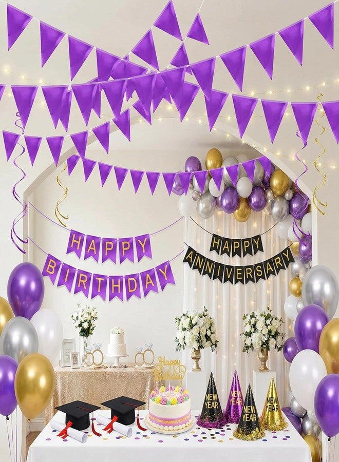 Hysilla 64ft Purple Triangle Pennant Banner Flag Metallic Paper Bunting Garland for Hanging Backdrop Birthday Party Decorations Graduation Bachelorette Bridal Wedding Baby Shower New Year Party Supplies - Image 5