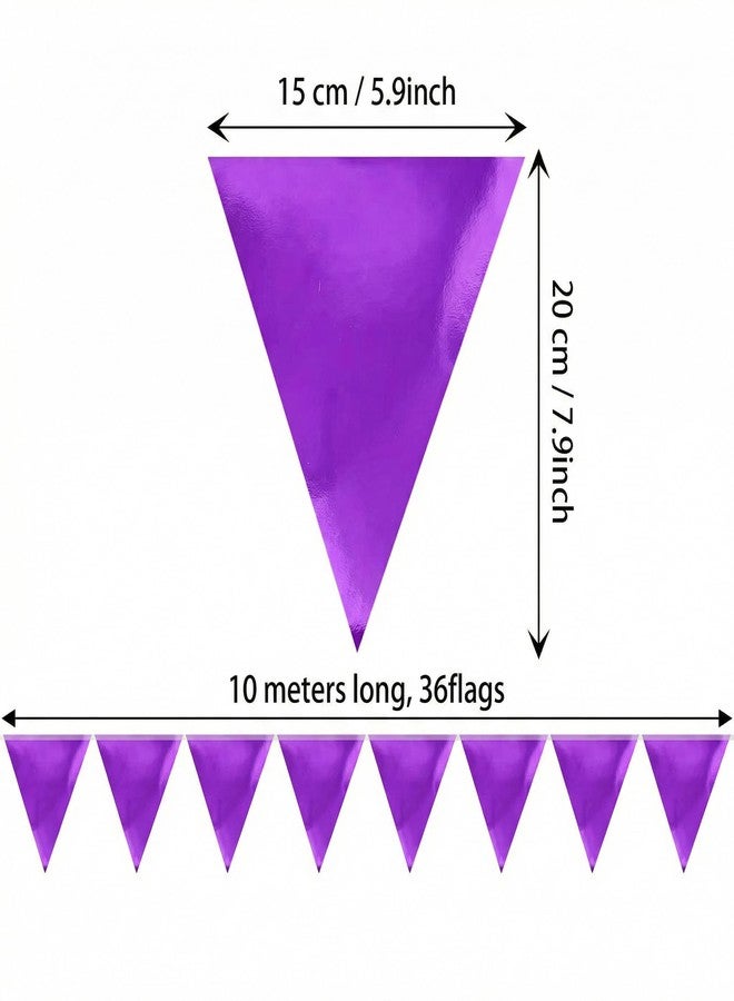 Hysilla 64ft Purple Triangle Pennant Banner Flag Metallic Paper Bunting Garland for Hanging Backdrop Birthday Party Decorations Graduation Bachelorette Bridal Wedding Baby Shower New Year Party Supplies - Image 2