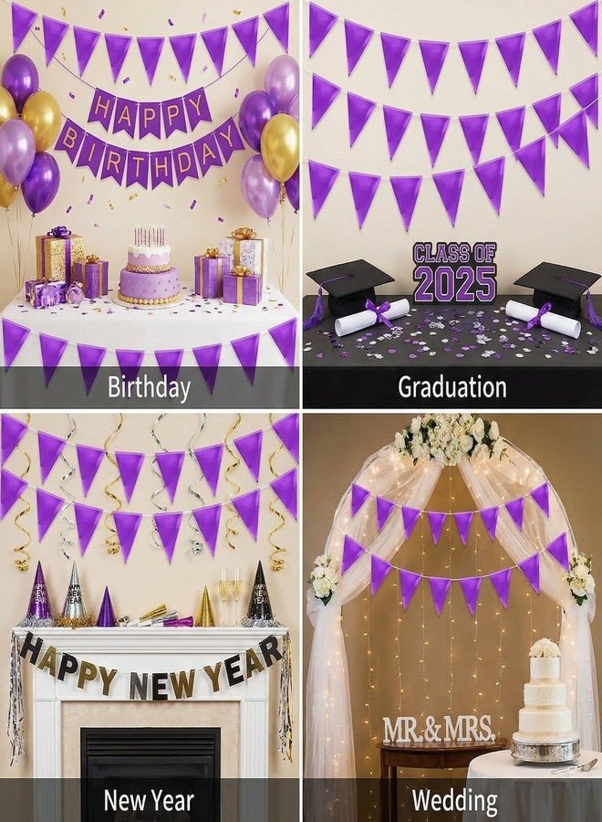 Hysilla 64ft Purple Triangle Pennant Banner Flag Metallic Paper Bunting Garland for Hanging Backdrop Birthday Party Decorations Graduation Bachelorette Bridal Wedding Baby Shower New Year Party Supplies - Image 3