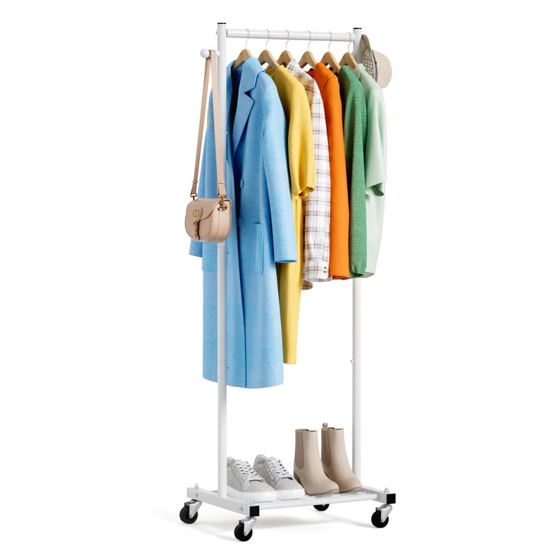 MISSLO Small Clothes Racks for Hanging Clothes Clothing Rack with Wheels 60 Garment Rack with Shelves Portable Rolling Wardrobe Rack for Small Space White - Image 2