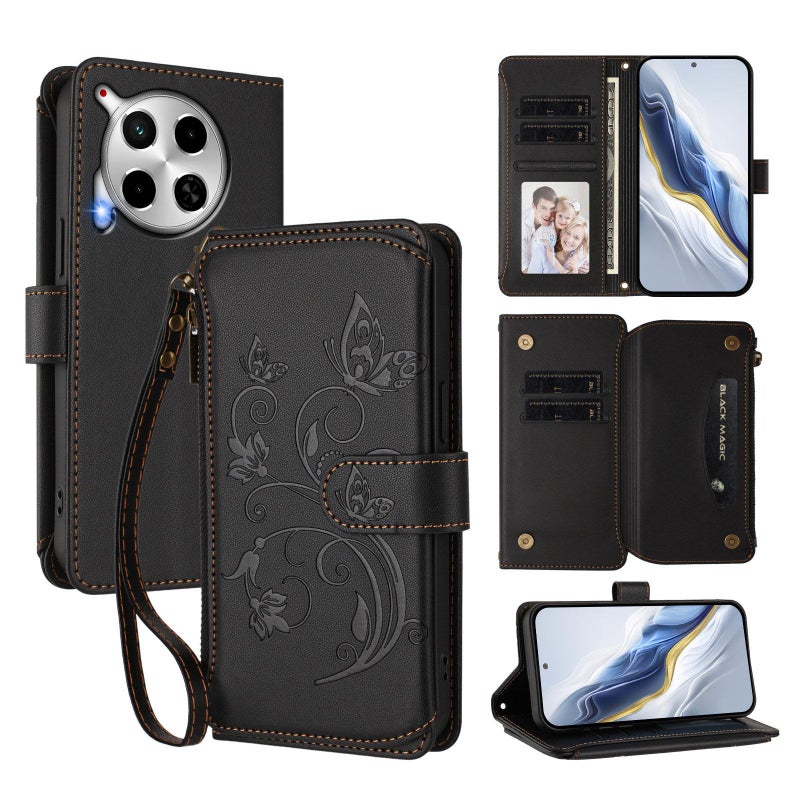 erorex For Tecno Camon 30 4G / 5G    Multi-card Zipper Wallet Leather Phone Case(Black) - Image 1