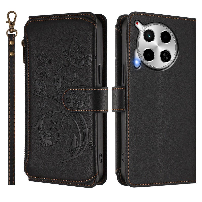 erorex For Tecno Camon 30 4G / 5G    Multi-card Zipper Wallet Leather Phone Case(Black) - Image 2