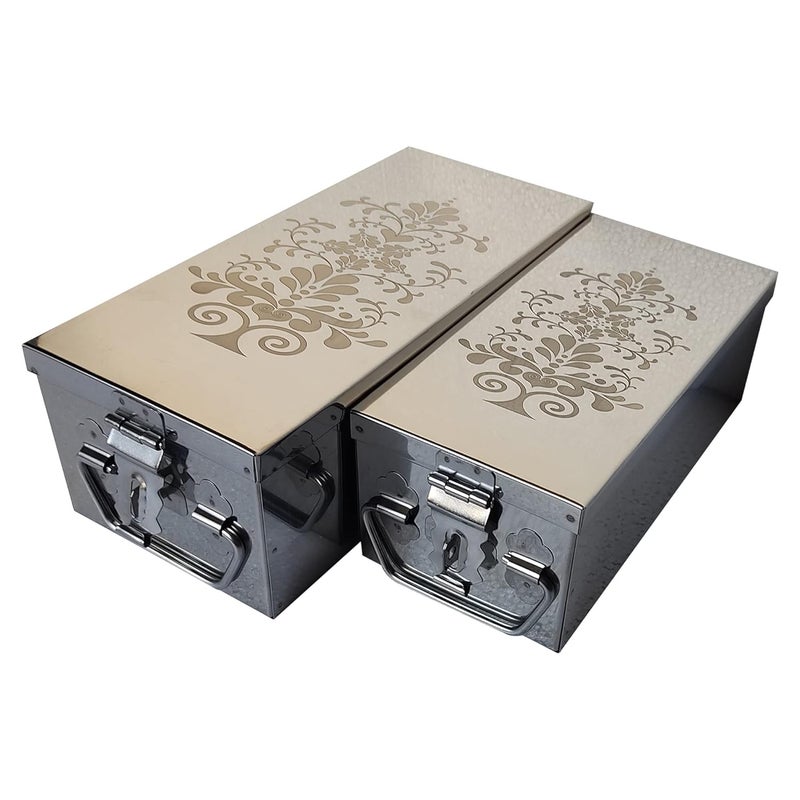 GvanyS Stainless Steel Locker Jewellery box Pooja Check book cash Organizor Ext use With Laser Printed Design MultiPack of 3 Box Size 85 Inch 105 Inch 125 Inch - Image 3