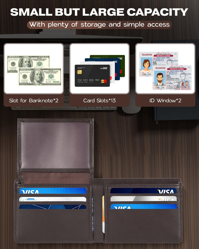 GNDR Wallet For Men Bifold Coffee RFID Blocking Slim Faux Leather Wallets Card Holder Front Pocket Minimalist Men Accessories With Gift Box - Image 2