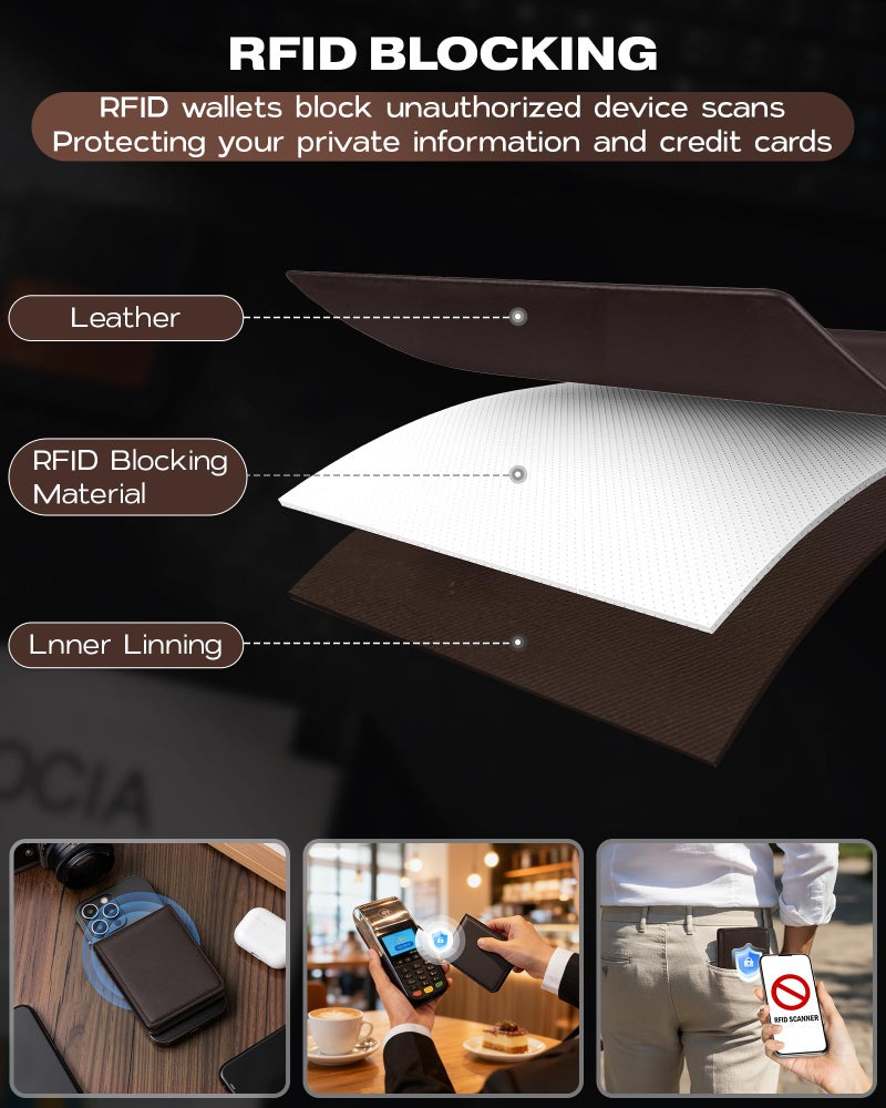 GNDR Wallet For Men Bifold Coffee RFID Blocking Slim Faux Leather Wallets Card Holder Front Pocket Minimalist Men Accessories With Gift Box - Image 4