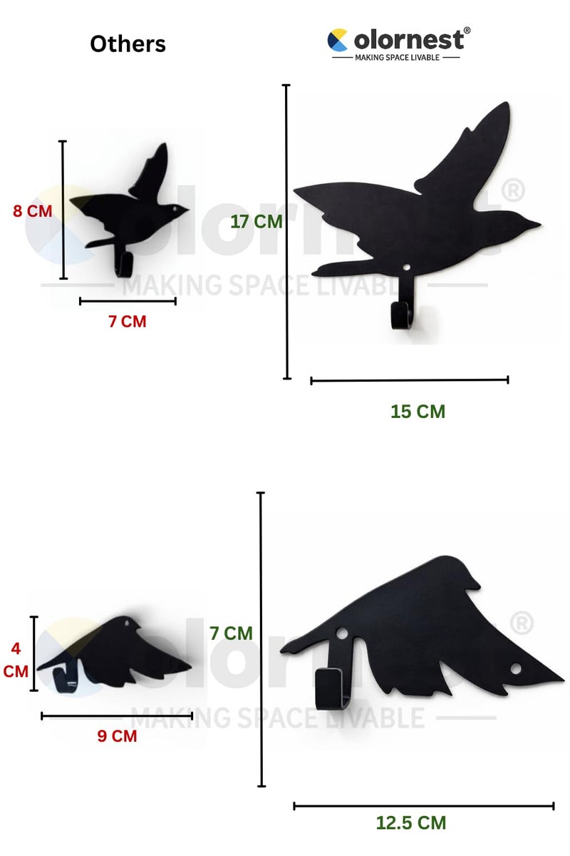 Colornest Bird Wall Art Hooks – Set of 6 Metal Decorative Bird Hooks for Wall, Key Holder & Clothes Hanger – Laser Cut, Powder Coated, Heavy Duty, Rustic Home Decor for Living Room & Entryway - Image 3