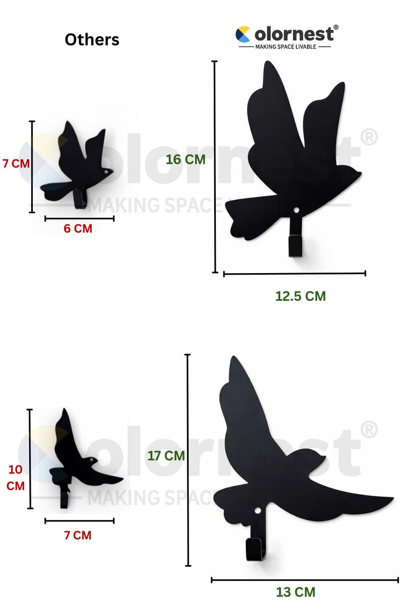 Colornest Bird Wall Art Hooks – Set of 6 Metal Decorative Bird Hooks for Wall, Key Holder & Clothes Hanger – Laser Cut, Powder Coated, Heavy Duty, Rustic Home Decor for Living Room & Entryway - Image 5