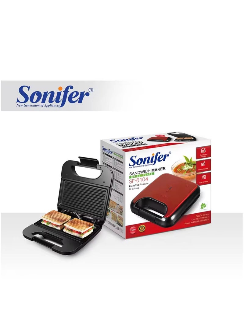 سونفير صانعة الساندويتشات سونيفر SF-6104، 750 وات، أحمر، ‎SF-6104 - Image 1
