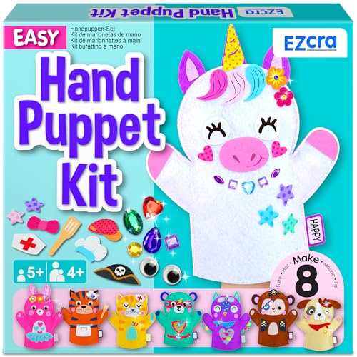 EZCRA Unicorn Hand Puppet Making Kit for Kids Age 58 DIY Puppet Making Craft Kit Creative Arts Crafts Set Educational Gift Pretend Play Toys 8 Projects Extra Stickers for Decoration - Image 1