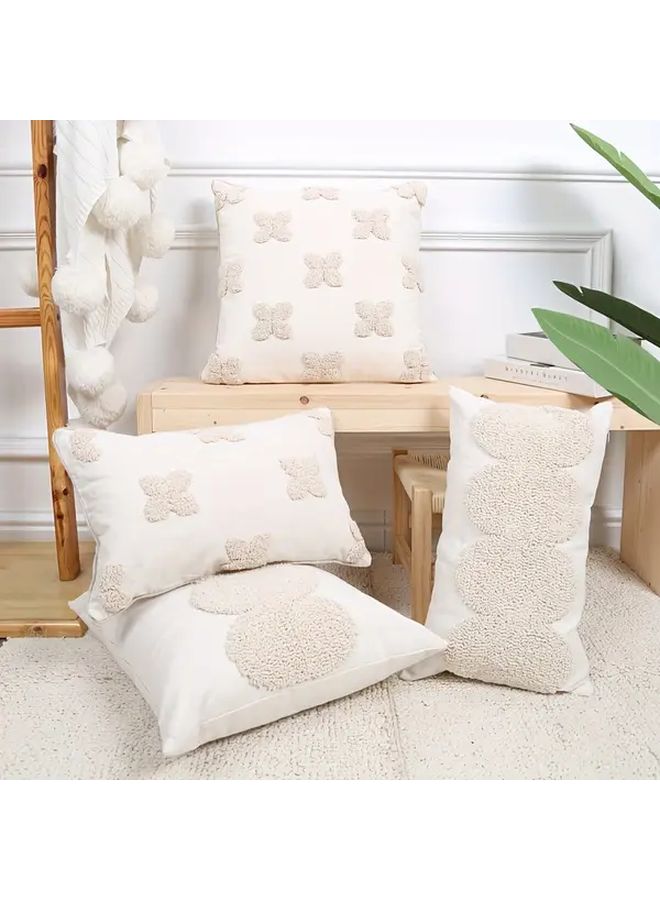 Geometric Tufted Pillow Cover 18x18 Inch White Zipper Closure Polyester - Image 1