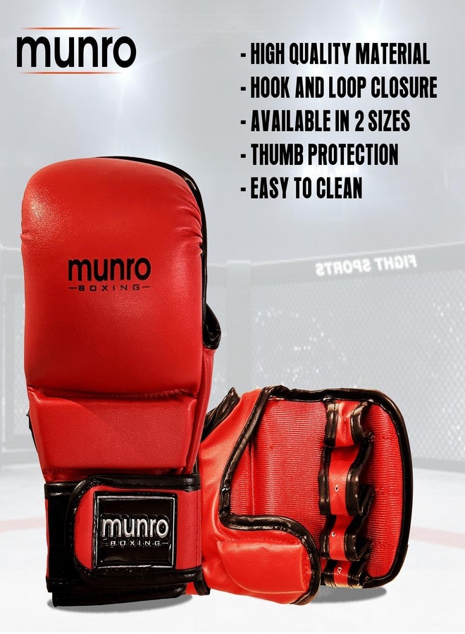MUNRO Fighter MMA Grappling Gloves- (Red/Black), Martial Arts Glove for Men and Women, Kickboxing, Karate Training, Cage Fighting, Open Palm Boxing Gloves, Hook and Loop Closure. (S/M) - Image 2