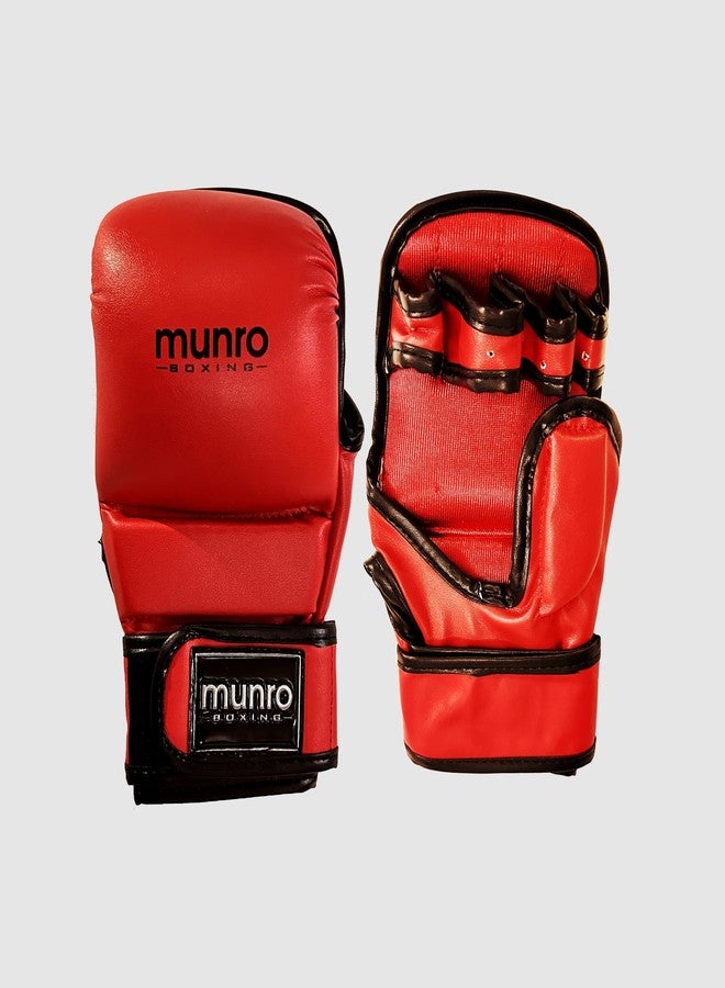 MUNRO Fighter MMA Grappling Gloves- (Red/Black), Martial Arts Glove for Men and Women, Kickboxing, Karate Training, Cage Fighting, Open Palm Boxing Gloves, Hook and Loop Closure. (S/M) - Image 1