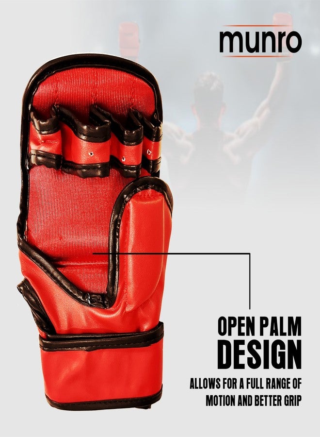 MUNRO Fighter MMA Grappling Gloves- (Red/Black), Martial Arts Glove for Men and Women, Kickboxing, Karate Training, Cage Fighting, Open Palm Boxing Gloves, Hook and Loop Closure. (S/M) - Image 3