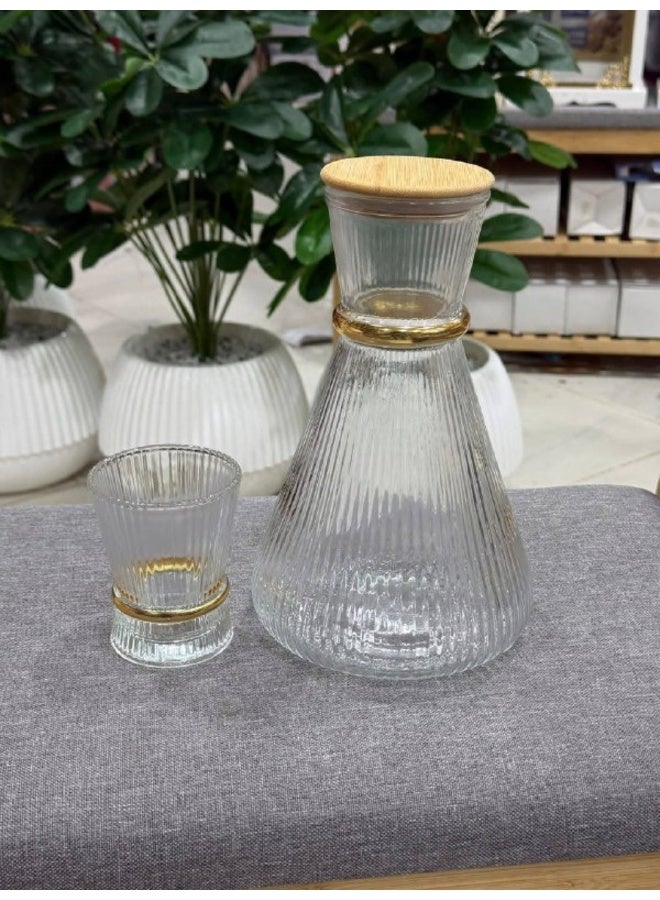 Carafe and Glass Set Heat-resistant Pyrex glass 1 carafe 6 glasses High-quality, ultra-clear glass Gold-rimmed design Imported - Image 2