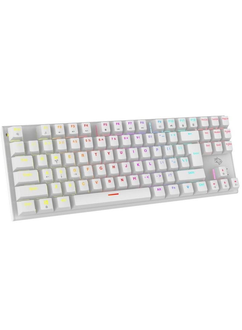 porodo Gaming TKL Mechanical Keyboard with 87 English + Arabic Keys, Smooth Clicks Red Switch, 12 Light Modes RGB, 50 Million Clicks Lifespan, 25 Keys Anti-Ghosting, 1.5m PVC USB Cable - White  - Image 1