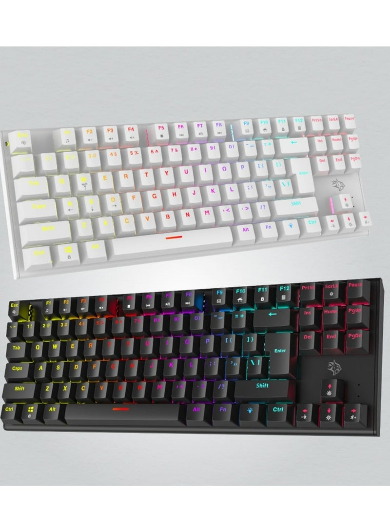 porodo Gaming TKL Mechanical Keyboard with 87 English + Arabic Keys, Smooth Clicks Red Switch, 12 Light Modes RGB, 50 Million Clicks Lifespan, 25 Keys Anti-Ghosting, 1.5m PVC USB Cable - White  - Image 5