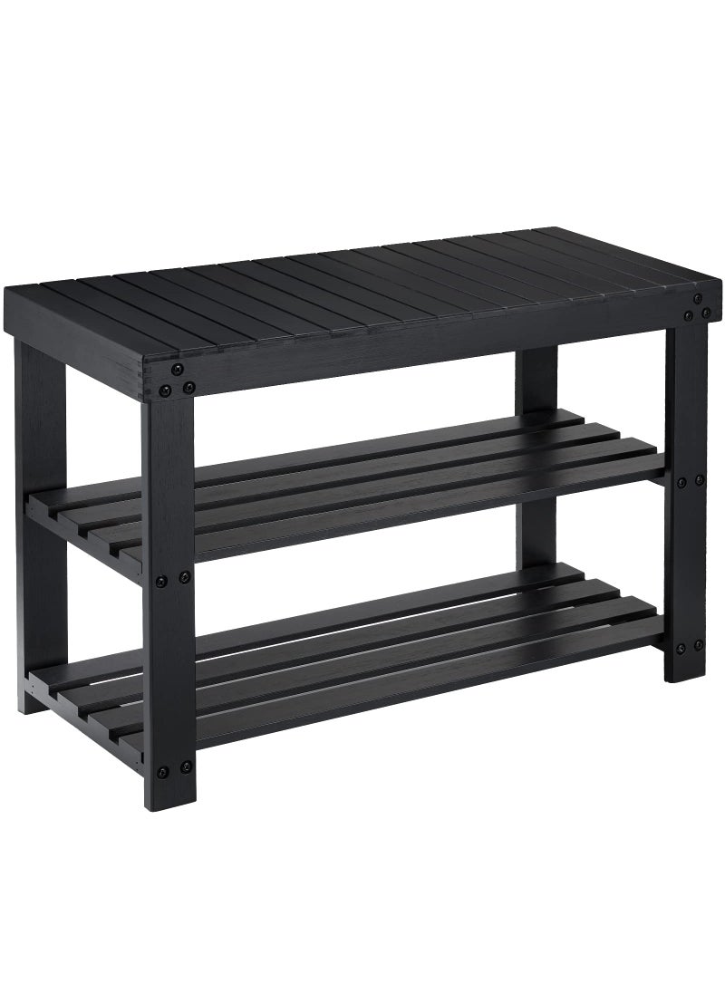 Pipishell Pipishell Bamboo Shoe Rack Bench 3 Tier Sturdy Shoe Organizer Storage Shoe Shelf Holds up to 300lbs for Entryway Bedroom Living Room Balcony Black 