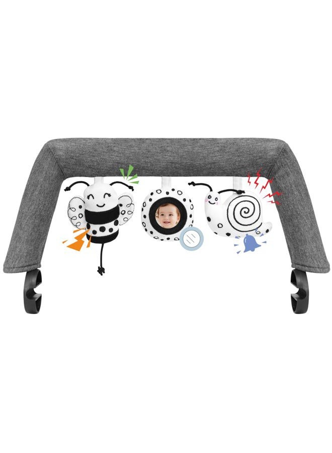 iGRATENS Baby Bouncer Toy Bar, Toy Bar for Baby Bouncer with 3 Sensory Toys, Easy to Attach and Remove, Skin-friendly, Machine Washable, Black and White, Soft - Image 1