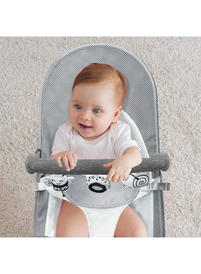 iGRATENS Baby Bouncer Toy Bar, Toy Bar for Baby Bouncer with 3 Sensory Toys, Easy to Attach and Remove, Skin-friendly, Machine Washable, Black and White, Soft - Image 2