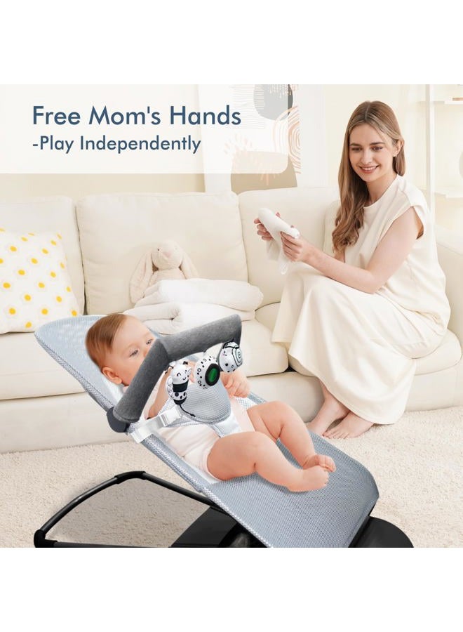 iGRATENS Baby Bouncer Toy Bar, Toy Bar for Baby Bouncer with 3 Sensory Toys, Easy to Attach and Remove, Skin-friendly, Machine Washable, Black and White, Soft - Image 4