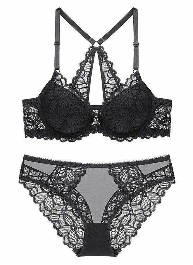 Loquat - Comfy Lace Bra And Panty Set Women's Underwear Set Black - Image 1