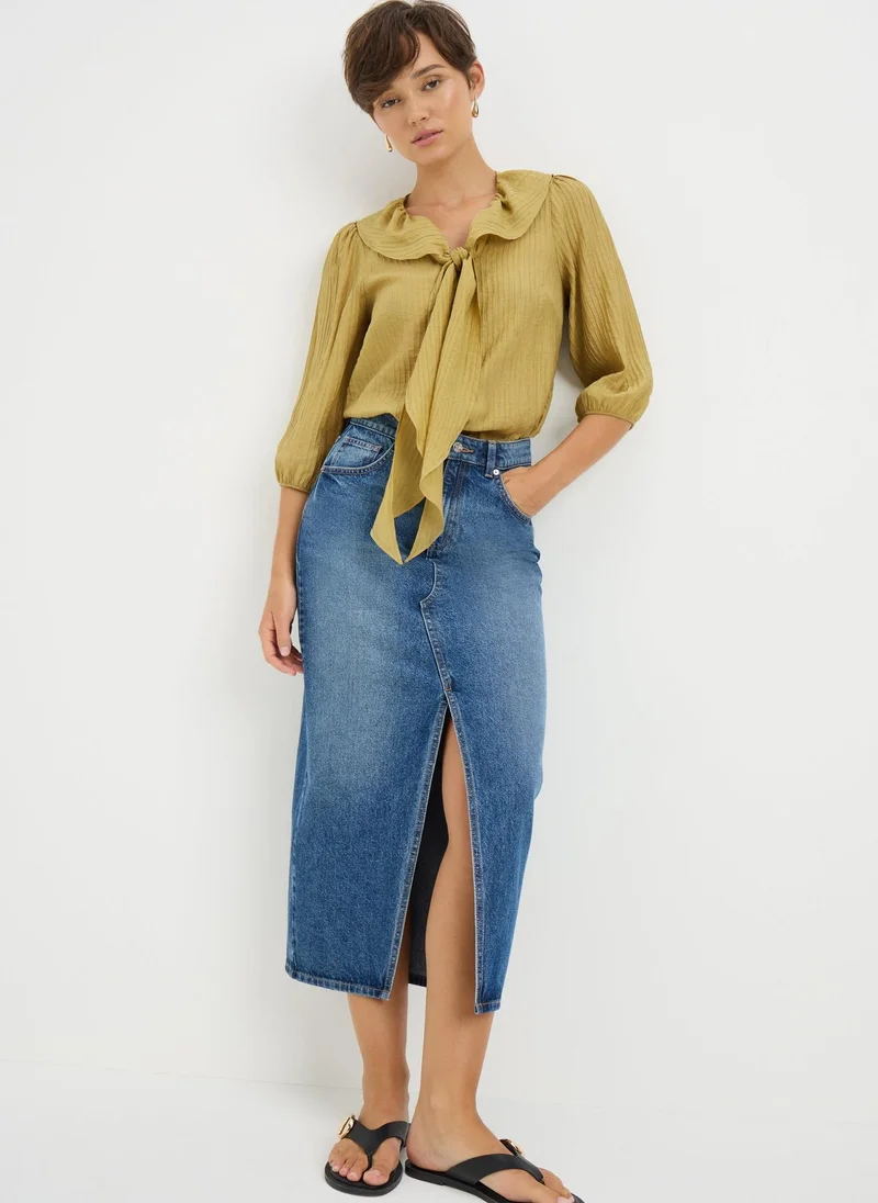 Matalan Yellow Tie Neck Blouse