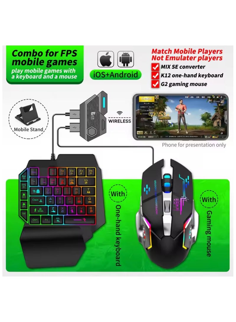 GAMWING Keyboard And Mouse Adapter Gamwing Mix SE Keyboard And Mouse Converter For Android Universal/IOS13.0 And Below Accessories - Mix SE Mobile Game Keyboard and Mouse Set [Mix Se Converter + K13 Keyboard + G4 Mouse + Stand] - Image 1