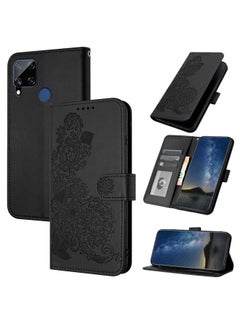 HuHa Case Cover For Realme C15 Datura Flower Embossed Flip Leather Phone Case Black 