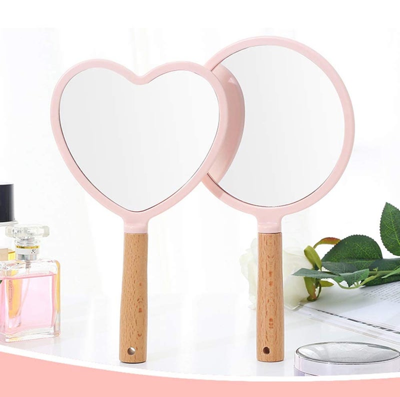 Trifecta Single-Sided Portable Travel Handheld Vanity Mirror with Hanging Hole in Handle Hand Mirror with Comfy Handle for Makeup,Small Cute Wood Hand Mirror(Round, Pink Pack of 1) - Image 3