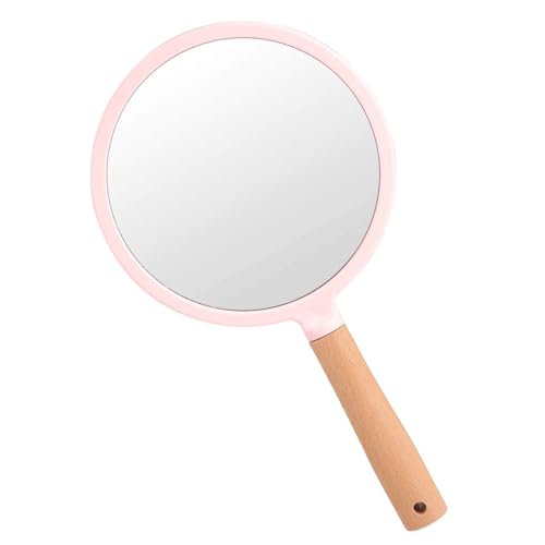 Trifecta Single-Sided Portable Travel Handheld Vanity Mirror with Hanging Hole in Handle Hand Mirror with Comfy Handle for Makeup,Small Cute Wood Hand Mirror(Round, Pink Pack of 1) - Image 1