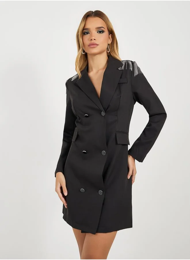 Styli Double Breasted Notch Lapel Blazer Mini Dress