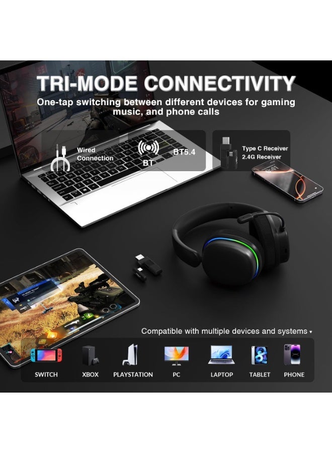 AULA G7 Pro Auriculares inalámbricos para juegos con sonido envolvente 7.1, controlador de 1.575 pulgadas, auriculares BT5.3 para juegos con micrófono, RGB, latencia de 10 ms, batería 65H, auriculares para juegos de PC para PS5, PS4, Switch, PC, modo con cable para Xbox - Image 2