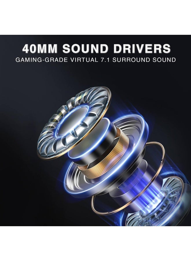 AULA G7 Pro Auriculares inalámbricos para juegos con sonido envolvente 7.1, controlador de 1.575 pulgadas, auriculares BT5.3 para juegos con micrófono, RGB, latencia de 10 ms, batería 65H, auriculares para juegos de PC para PS5, PS4, Switch, PC, modo con cable para Xbox - Image 4