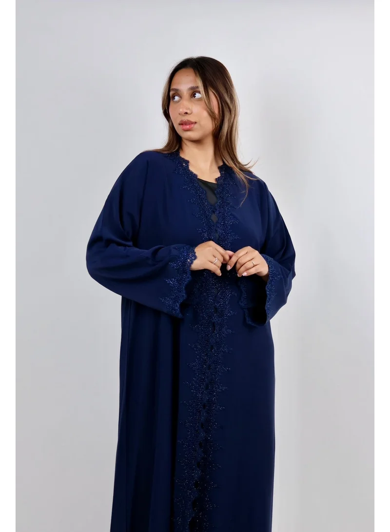JAMEELA Midnight Sapphire Stone-Embellished Abaya