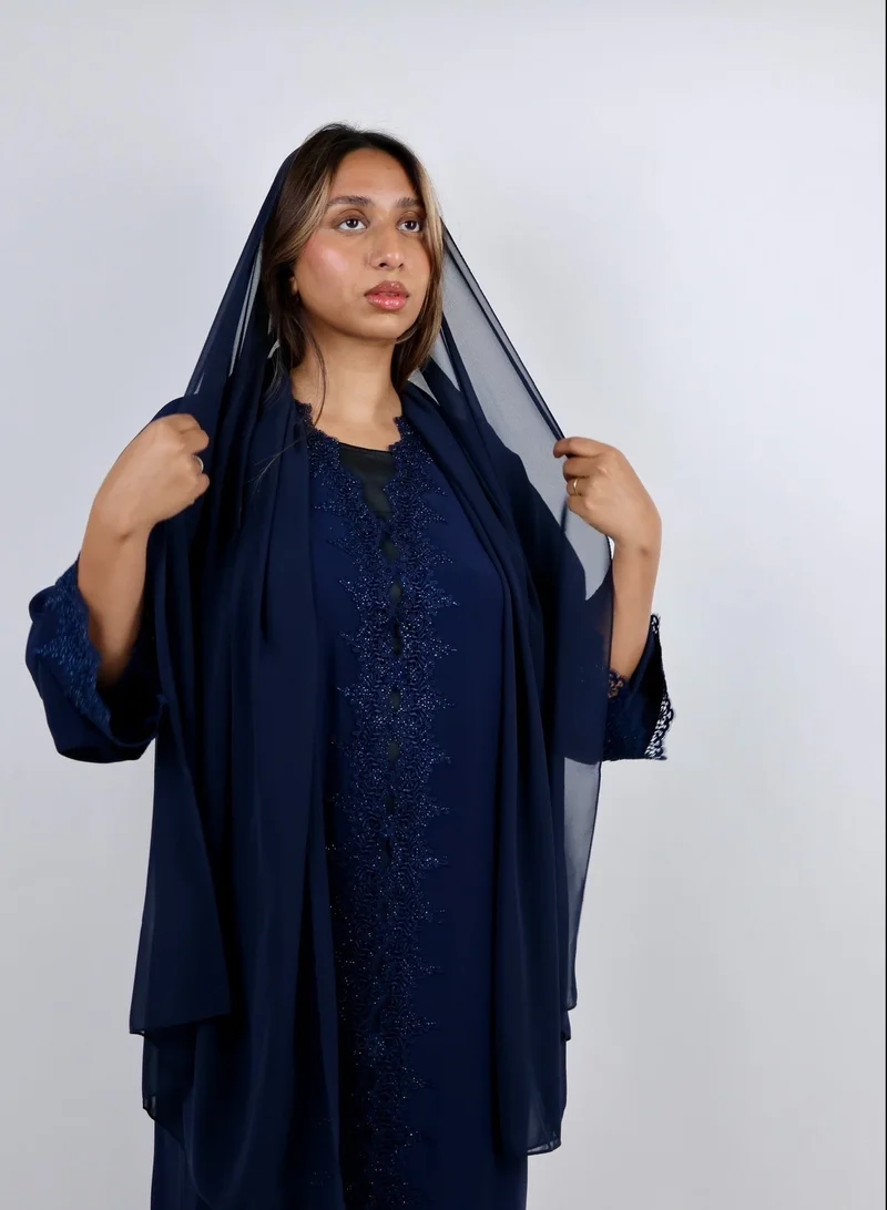 JAMEELA Midnight Sapphire Stone-Embellished Abaya