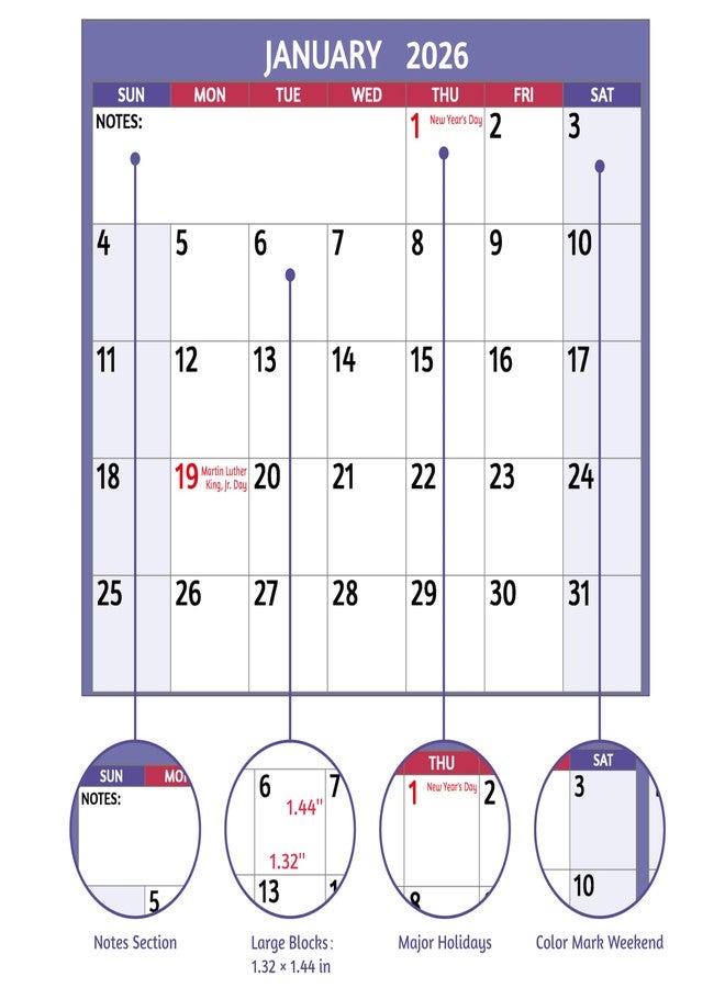BowCuk 2026 Dry Erase Calendar, Purple - Image 4