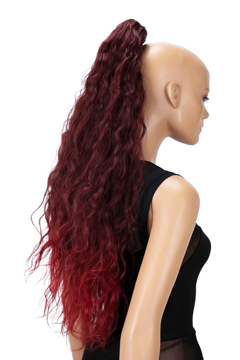 CAISHA 28 Extra Long Voluminous Wavy Ponytail Hairpiece Heatresistant Synthetic Fibres With Butterfly Clip Red Mix H715