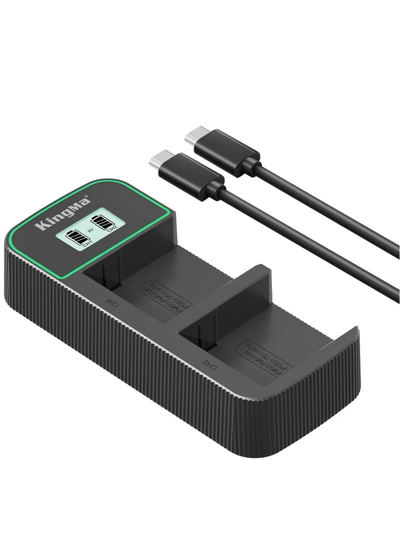 كينج ما شاحن بطاريات مزدوج Kingma F550 مع كابل USB-C مناسب لكاميرات سوني Sony NP-F550, 750, 970, 990 (BM058Q.NPF550) - Image 1