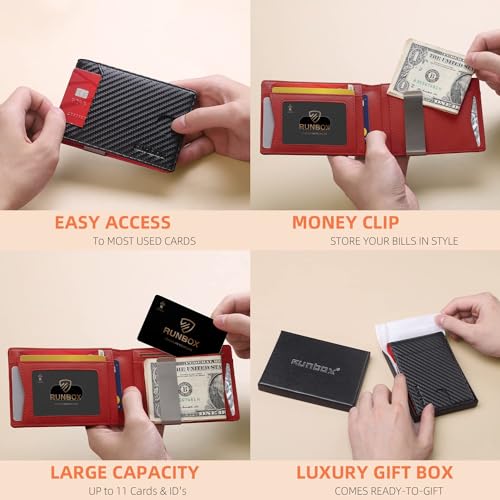 RUNBOX Slim Wallets for Men - Leather Money Clip Mens Wallet - RFID Blocking Front Pocket Bifold Wallet - Thin Credit Card Holder with Gift Box - Image 2