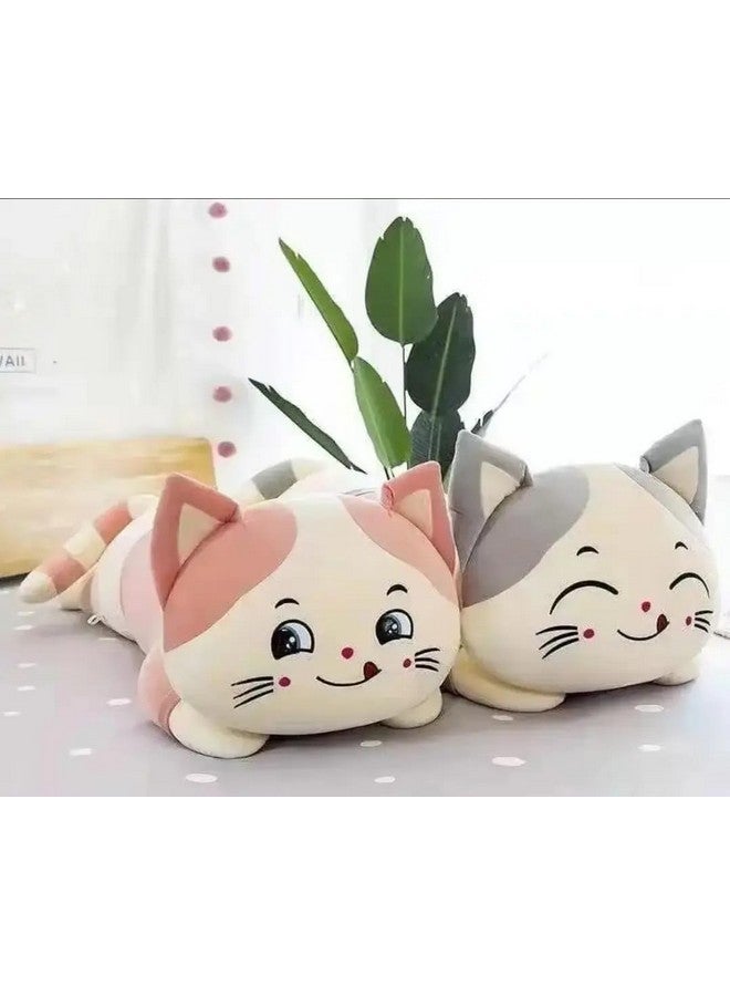 تيكلز وسادة حيوان محشوة ناعمة على شكل قطة نائمة للأطفال الأولاد والبنات (الحجم: 45 سم، اللون: وردي) - Image 2