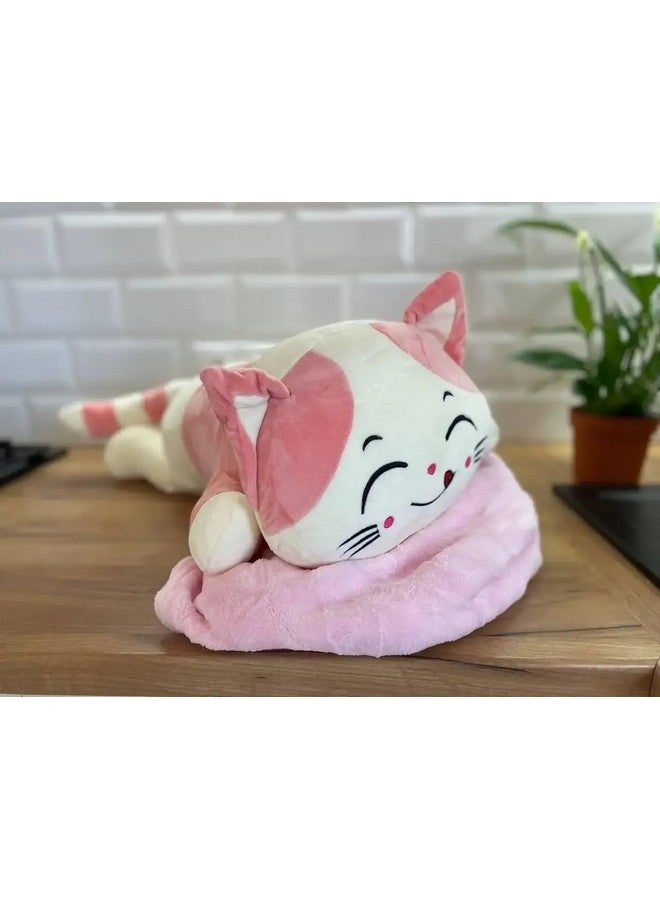تيكلز وسادة حيوان محشوة ناعمة على شكل قطة نائمة للأطفال الأولاد والبنات (الحجم: 45 سم، اللون: وردي) - Image 3